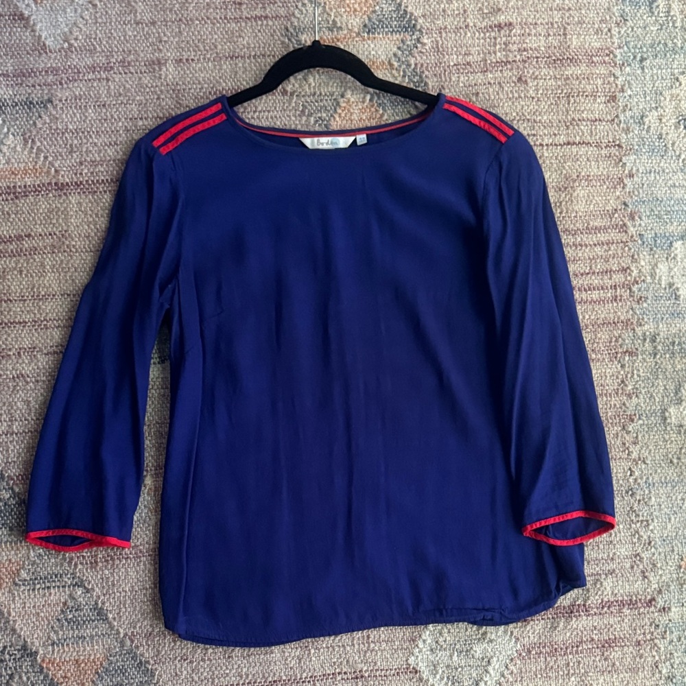 Boden Navy Blouse with Red Trim